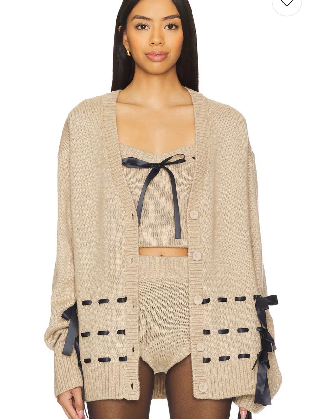 NWT REVOLVE For Love And Lemons Knit Cardigan AND Cami with Black Ribbon Trim